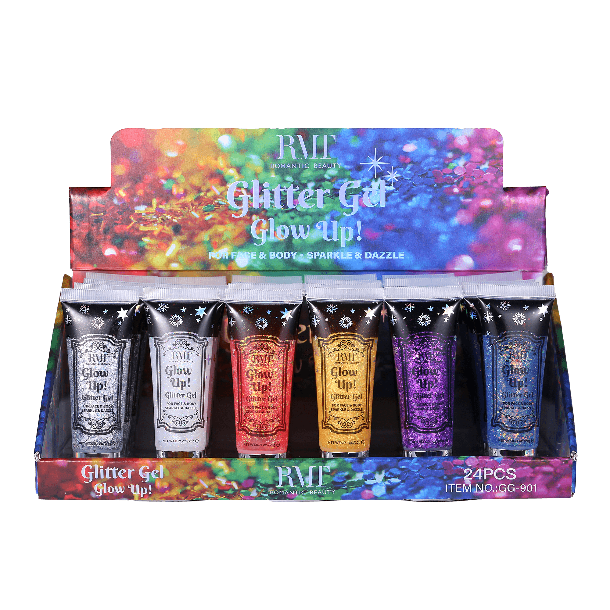 Pack 24 unidades  GLITTER GEL GLOW UP BODY AND FACE